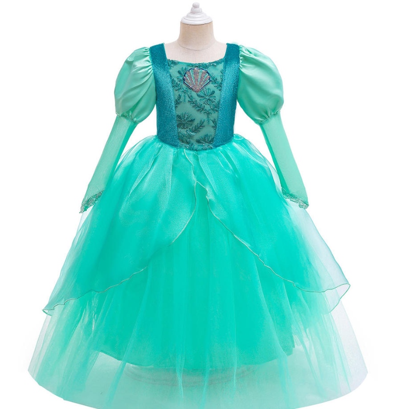 Costume da sirena di Halloween per ragazze Principessa Ariel Ball Gown Kids Kids Cast Croocks ricami Abiti per feste di carnevale 3 - 14 pezzi