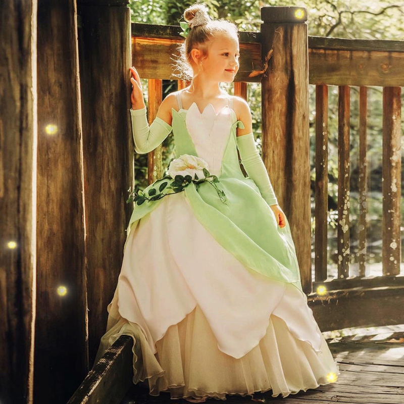 The Frog Princess Costume for Kids Girls Tiana Movie Cosplay Carnival Dress Up Princess Role Treak Abiti
