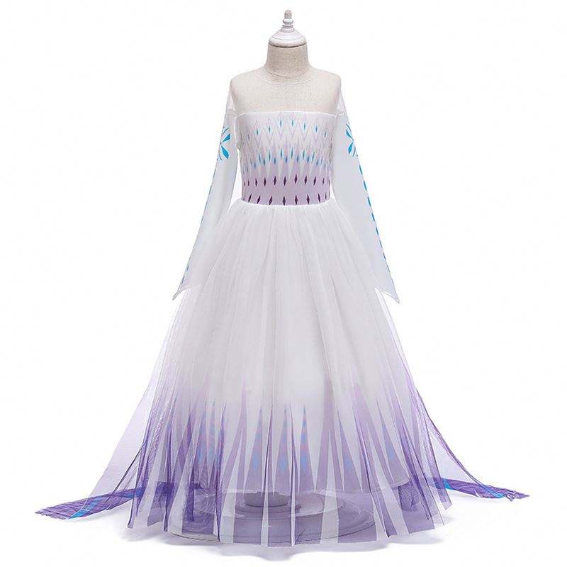2020 all\'ingrosso INS Snow Queen Elsa Dress Princess Girl Anna Long White Dress BX1693