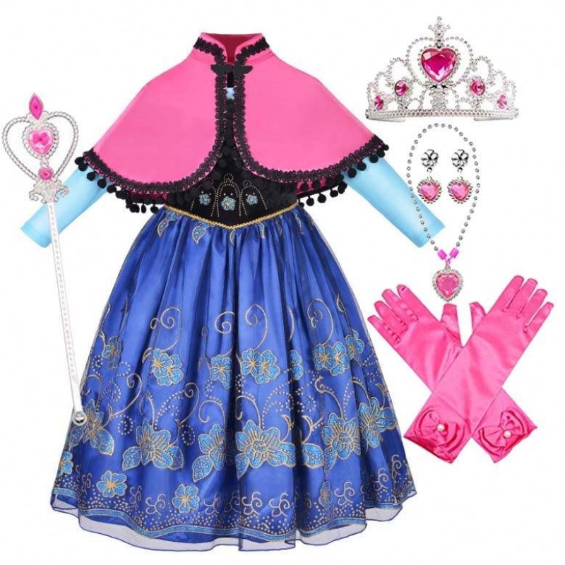 Abbigliamento per cosplay per bambini in stock Fantastico costume da principessa Anna con accessori con mantello HCGD-014