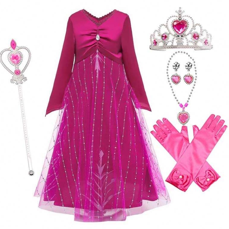 Anna Cosplay Party Vestitidos Girl abbigliamento Red Elsa Costume Princess Elsa Abito per 3-10 anni HCGD-034