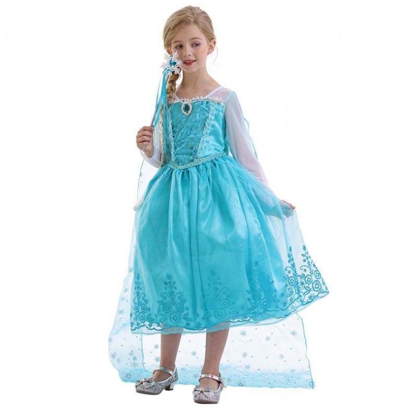 Pagina di compleanno per bambini cosplay 2-10 anni con paillettes blu manica lunga Halloween Princess Elsa cosplay HCGD-039