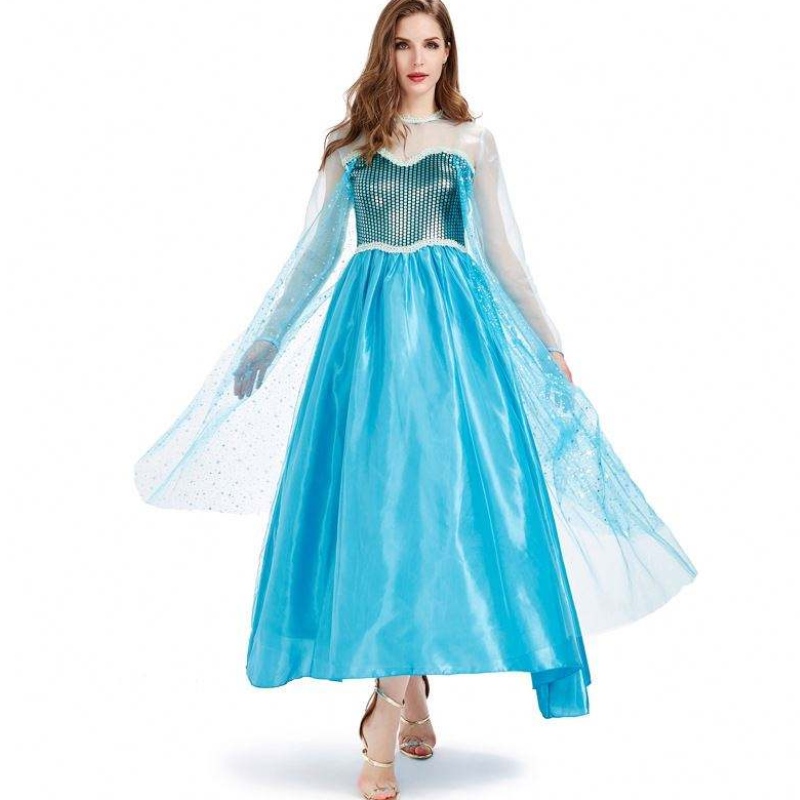 Novedades 2022 Halloween Cosplay Fancy Party Dress Up Blue Long Elsa Costume adulto HCGD-054