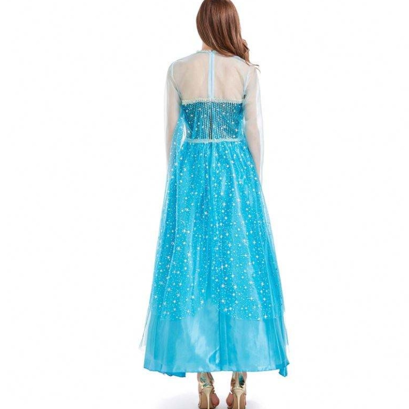 Novedades 2022 Halloween Cosplay Fancy Party Dress Up Blue Long Elsa Costume adulto HCGD-054