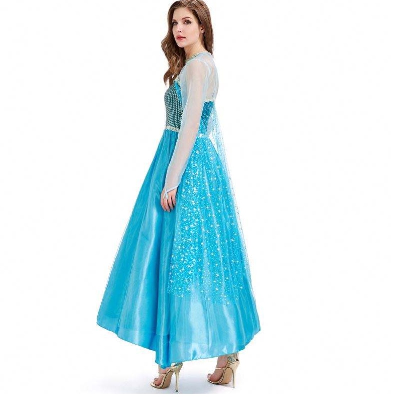 Novedades 2022 Halloween Cosplay Fancy Party Dress Up Blue Long Elsa Costume adulto HCGD-054