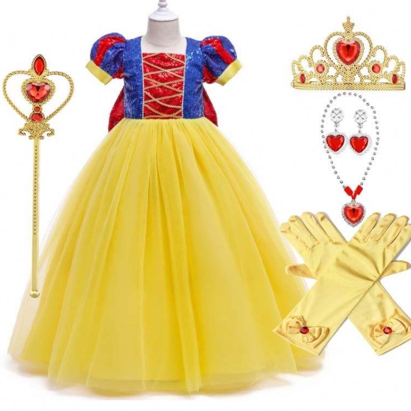 Girls Birthday Party Lantern Maniche Abito da principessa Biancaneve per bambini Abito da festa bianca daneve HCSW-008