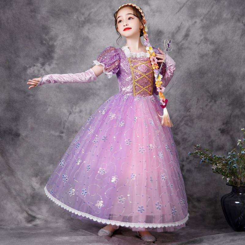 Baige in stile europeo abito principessa Halloween party indossare costumi rapunzel Fluffy Mesh Abito