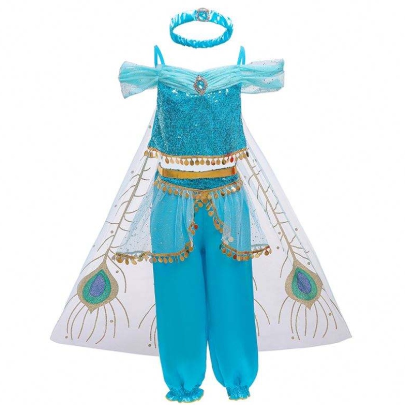 Baige Halloween Princess Jasmine Girl Pantaloni lunghi con mantello per bambini Principessa Fancy Costume BX1638