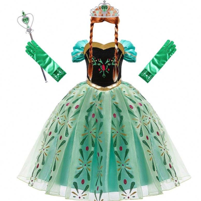 Abito anna per ragazza cosplaynevica regina principessa costume bambini abiti di halloween per bambini abito e parrucca di fantasia