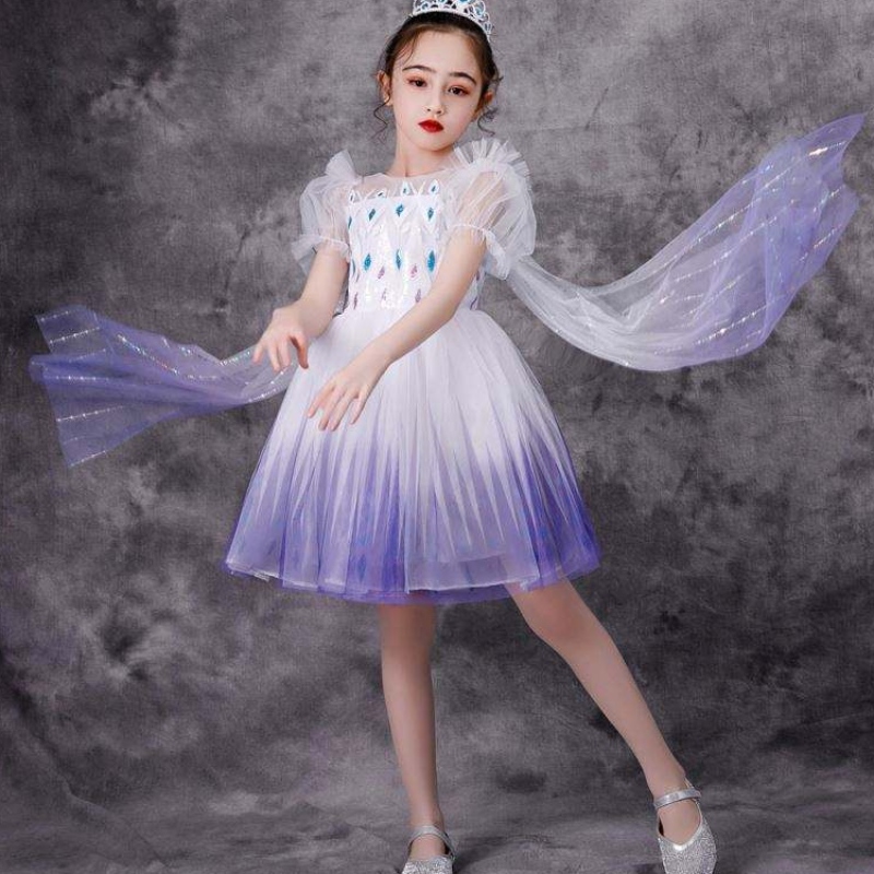 New Girl Elsa 2 Aisha White Dress Kids Kids Princess Girls Halloween Princess Abito Tutu Summer Birthing Birthday Abito da festa