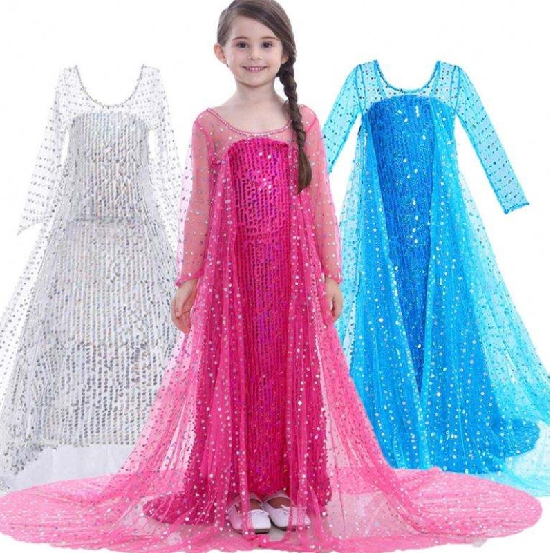 Elsa Dress Kids Girls costume Snow Queen 2 Elsa Blue Pink Abito a maniche lunghe TV&Film costumi per ragazze