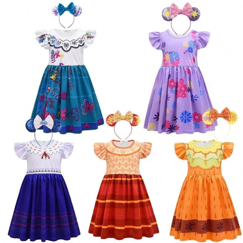 Girls Encanto Charm Dress ENCANTO Disguise Carnival Summer Children Virgin Princess Midi Mirabel Isabela Birthday Party Dress U