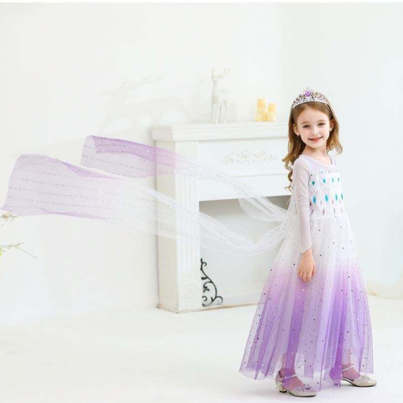 Nuova ragazza principessa Elsa vestito per bambini abito estivo per ragazze abiti viola elsa per bambini 2-10 anni