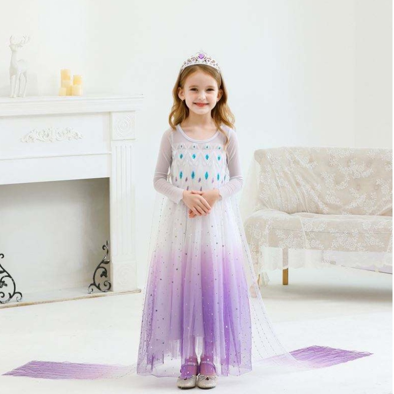 Nuova ragazza principessa Elsa vestito per bambini abito estivo per ragazze abiti viola elsa per bambini 2-10 anni