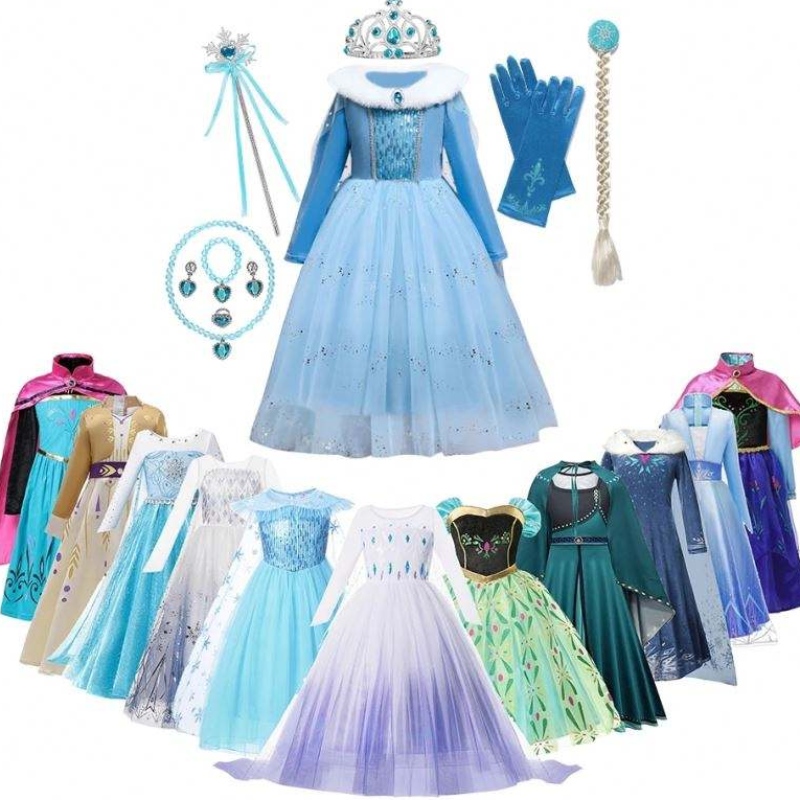 Anna Elsa Princess Costumes for Kids Halloween Christmas Party Cosplay Snow Queen Fancy Dresses Girls Girlf Flake Prom Abito da ballo