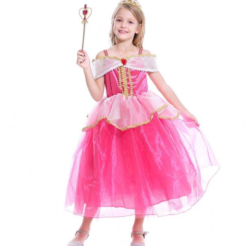 Girls Aurora Princess Abito maniche lunghe fuori spalla pizzo Kids Helloween/christmas regalo per feste fantasia