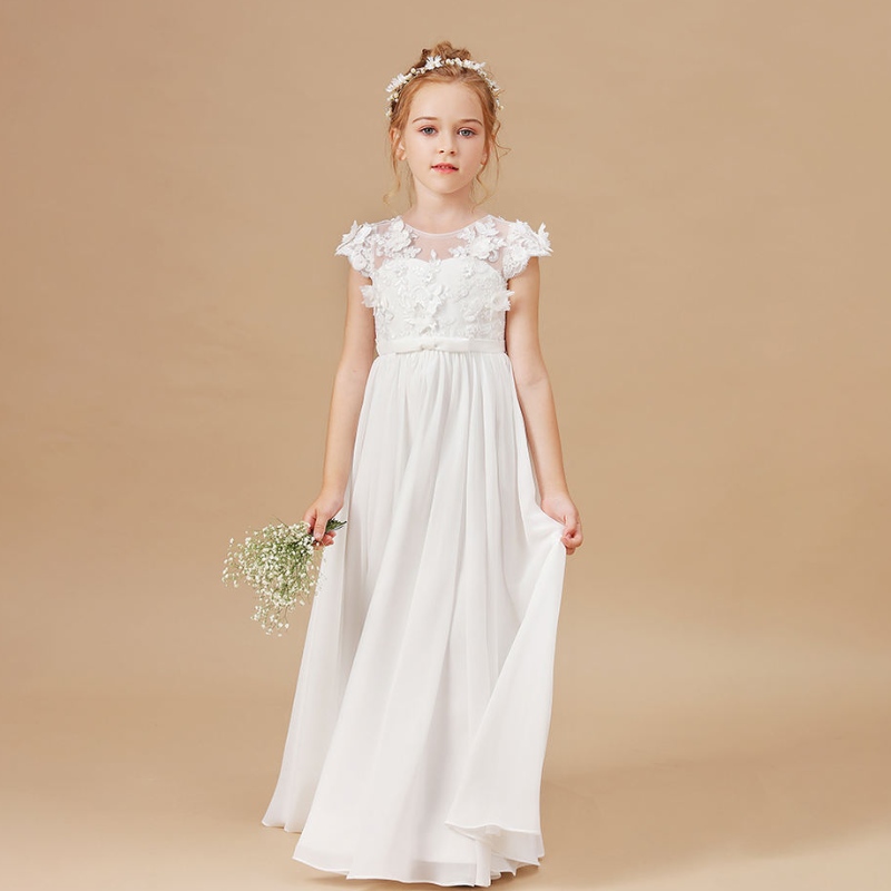 Abiti da fiore abiti applique per bambini senza maniche per bambini abiti da concorso di abiti da percorso prima di prima comunionen Elegante Vestidos 2-14