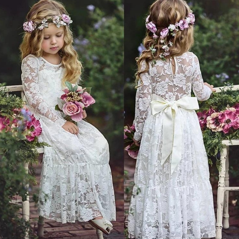 Abbigliamento lungo in pizzo da matrimonio estivo per 2-12 abiti da principessa grande concorso dinozze da damigella d\'onore per ragazze