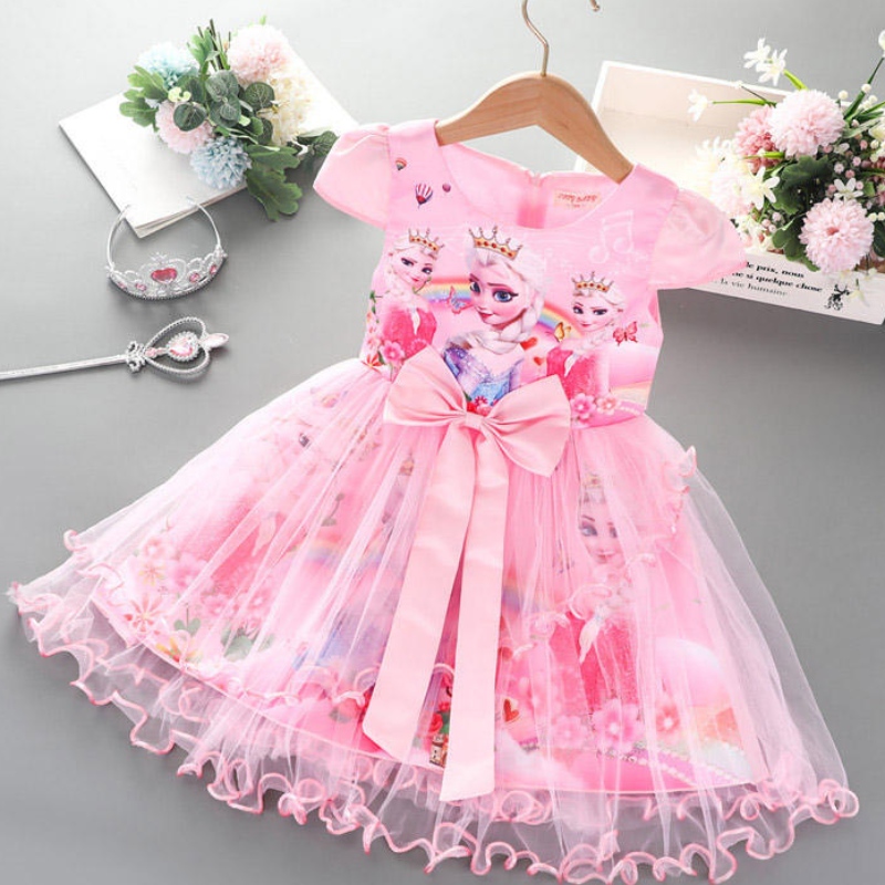 2-8 anni vestito per ragazze estatenuova principessa corta principessa elsa mesh gonna tutu abito da cosplay per la festa di compleanno