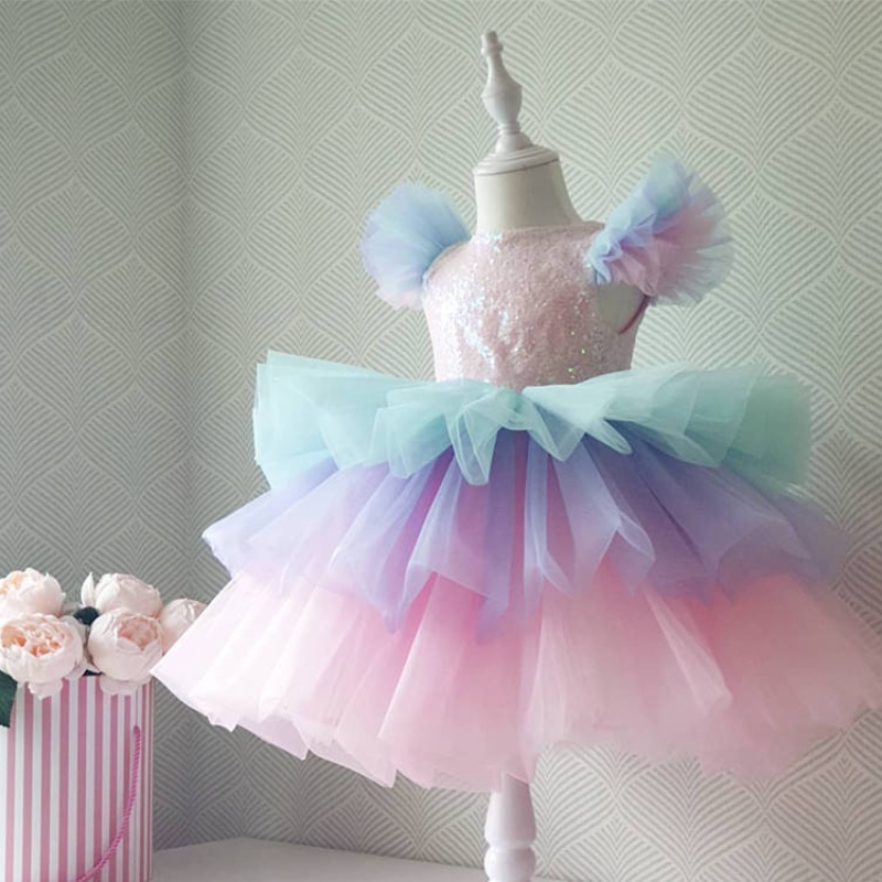Girls Formal Princess Dress Kids Lace Tulle Rainbow Elegante serata da sera Tuttu Gown Gown Children Wedding Communion Costume
