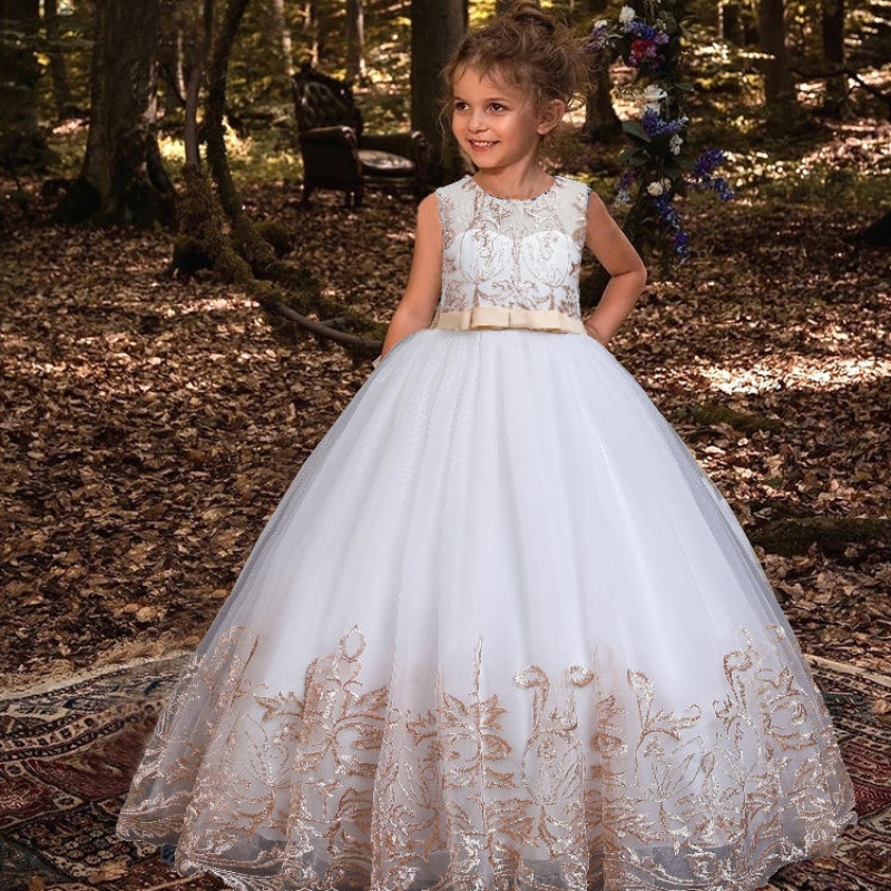 Abito da fiore per bambini estivi eleganti ricami in pizzo principessa vestito da festa per bambini bambini abiti da compleanno di capodanno per ragazze