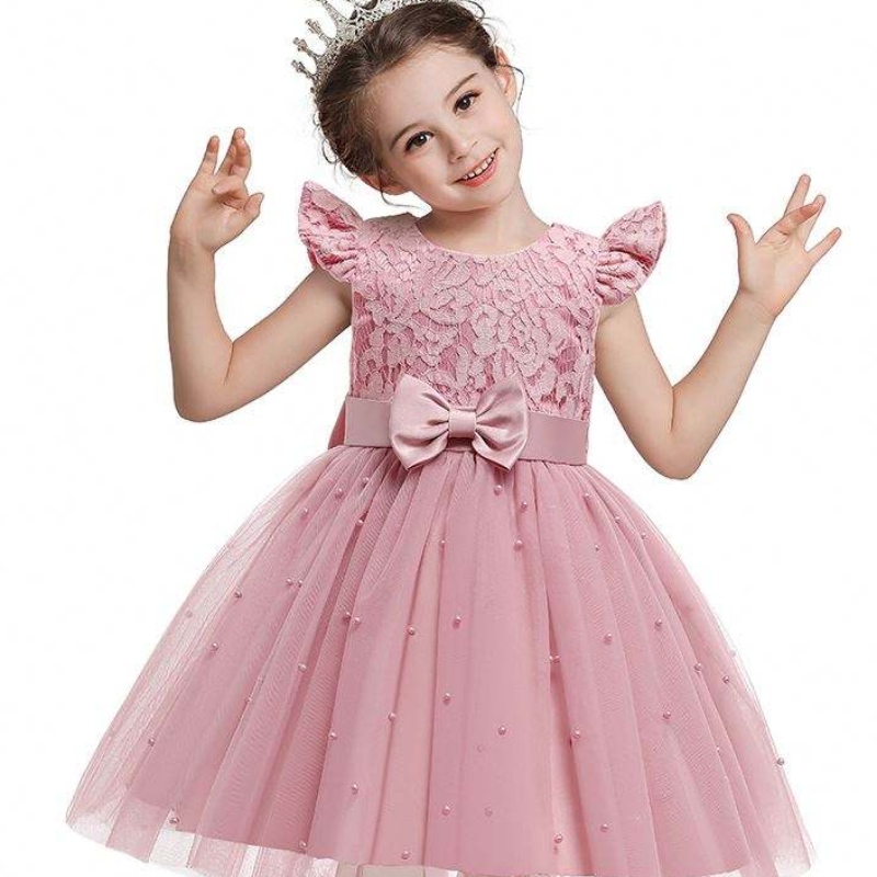 Baige Cross-Border Kids Dress Abito all\'ingrosso a colori Solido in pizzo Bowknot Birthday Abito da festa D0761