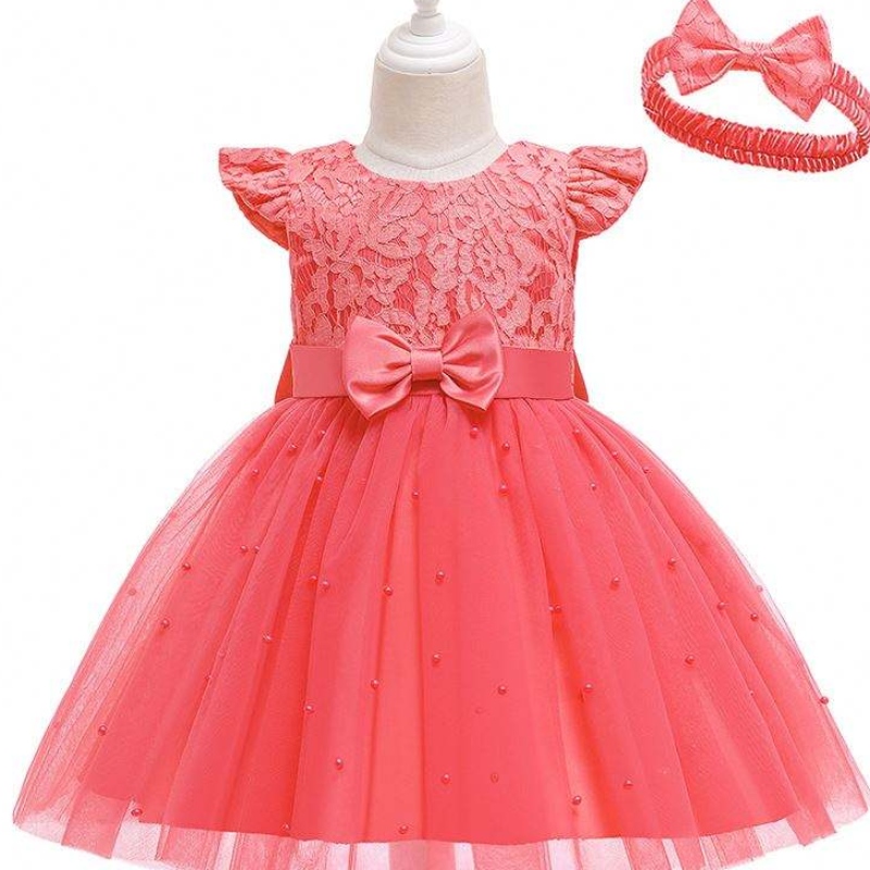 Baige Cross-Border Kids Dress Abito all\'ingrosso a colori Solido in pizzo Bowknot Birthday Abito da festa D0761