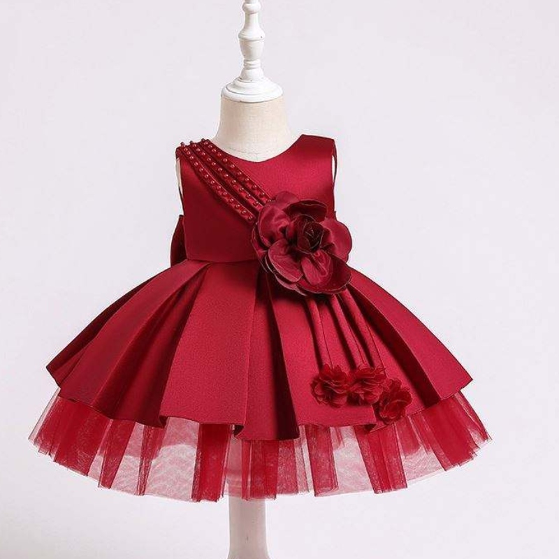 BAIGE Abito da festa per bambinineonato per 0-2 anni Summer Satin Abito abiti da compleanno per bambini XZ001