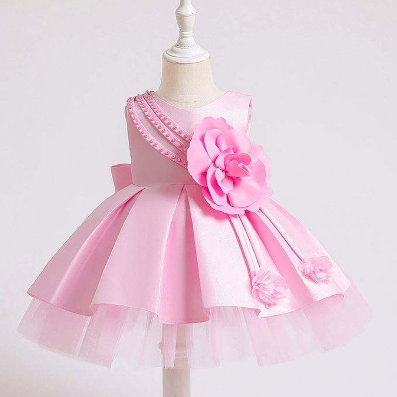 BAIGE Abito da festa per bambinineonato per 0-2 anni Summer Satin Abito abiti da compleanno per bambini XZ001