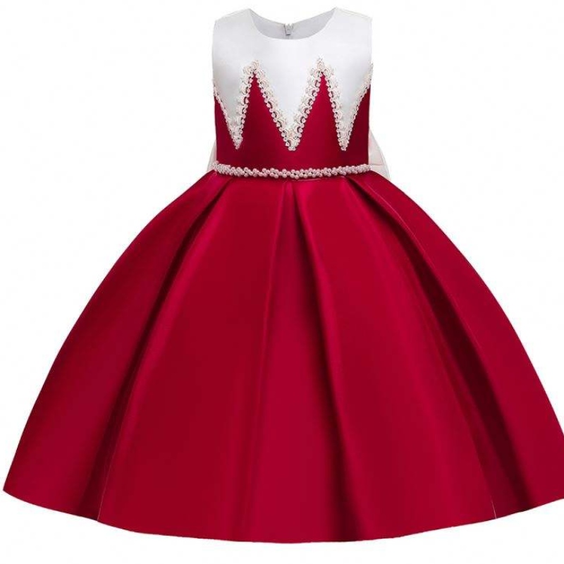 Materiale satinato Baige Big Bow Knot Rosso Colore rosso Abiti da damigella d\'onore abiti da compleanno per ragazze