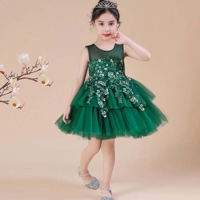 Baige senza maniche Applique Cake Flower Chic Dresses Abiti per bambini Abbigliamento per bambini