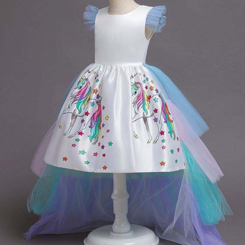 2020 Summer Kids Sleeveless Rainbow Princess Birthday Party Unicorn Stupy Abito con la fascia DJS100
