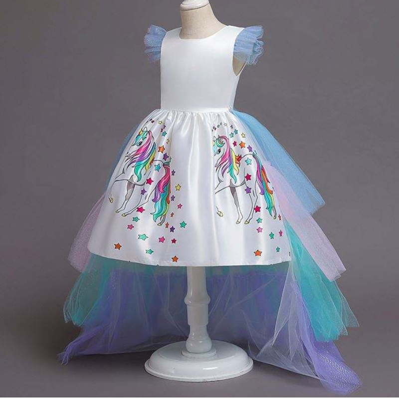 2020 Summer Kids Sleeveless Rainbow Princess Birthday Party Unicorn Stupy Abito con la fascia DJS100