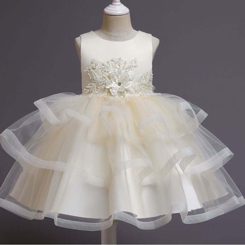 Baige Flower Girl Dress per bambini abito per bambini abito da principessa tutu con abbigliamento di compleanno per tallone ginocchio