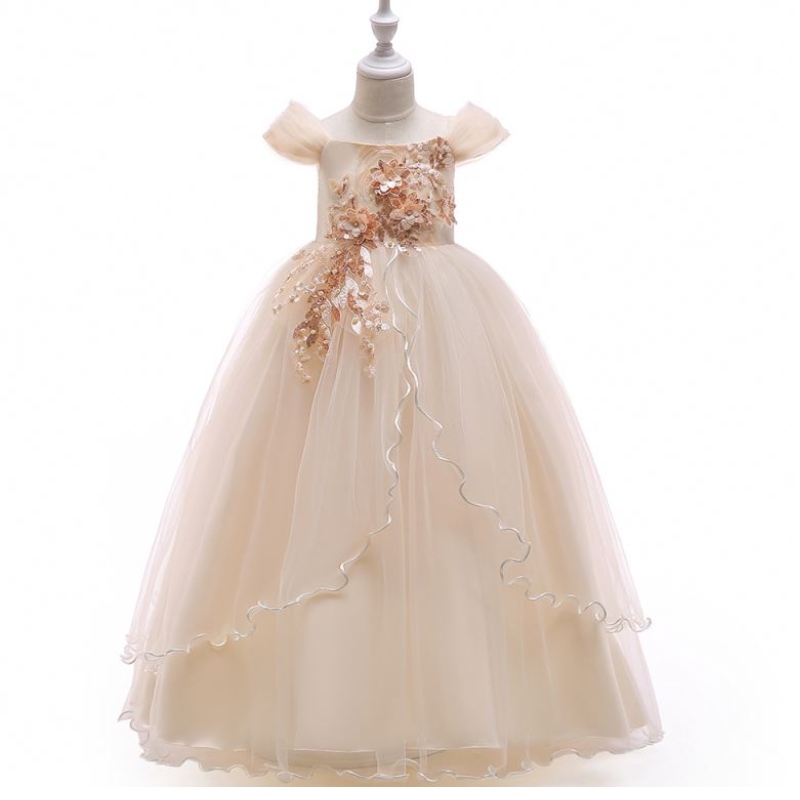 Baige Off-Shoulder Nuovo in Dress Long Dress Girl Kids Flower Girls Abiti da festa