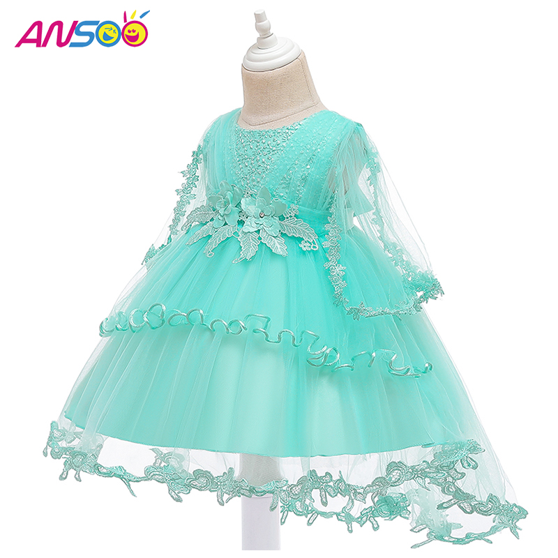 ANSOO Princess Flower Girl Dress Summer Tutu Wedding Birthday Party Dresses for Girls Children Costume Teenager Prom Design