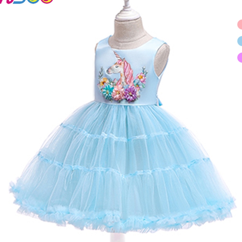 Ansoo Unicorn Rainbow Baby Girl Birthday Dresses Cotton Girl Princess Party Wedding Dresses per 1-6 Y Girls Tutu