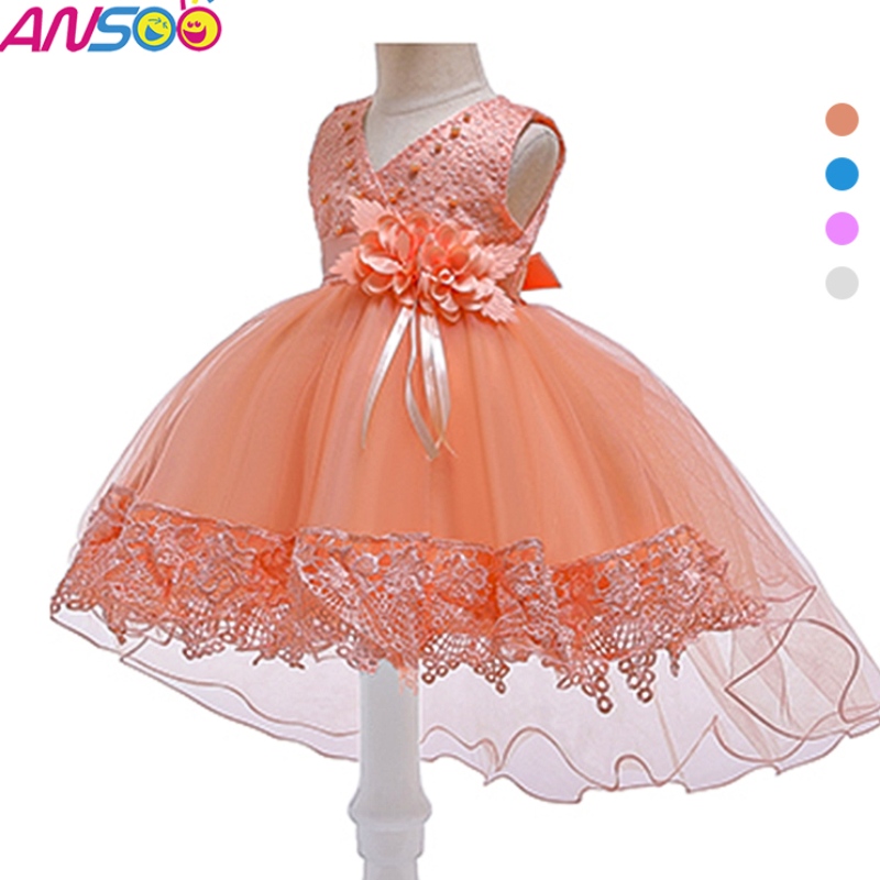 Ansoo Pretty Peach Children \\\\ Girl Birthday Princess Flower Orange Wedding Abito per ragazza