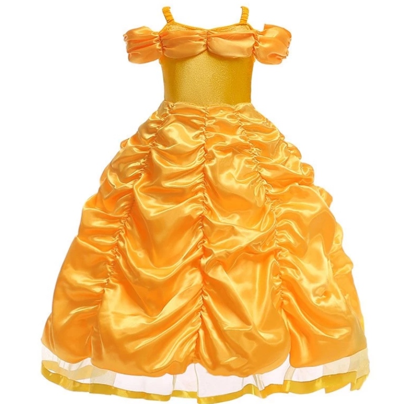 Belle Costume Girls Beauty and the Beast Princess Dress Up Children Obito a strati senza spalla per Halloween