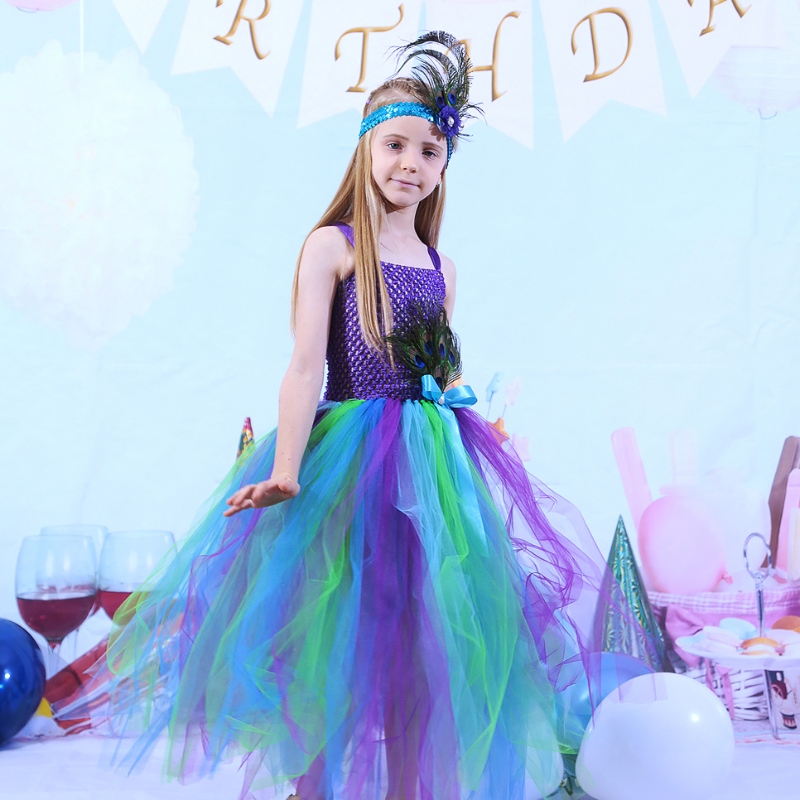 Abito autunnale dei bambini Gonna in maglia di piuma di pavone Baby Princess Gonna Abito tutu