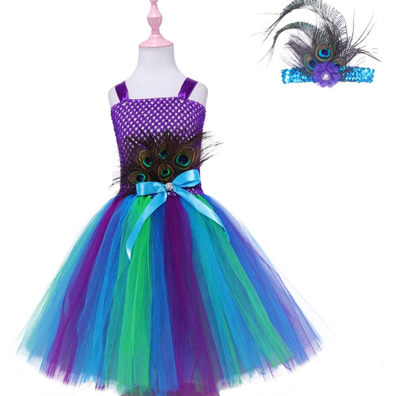 Abito autunnale dei bambini Gonna in maglia di piuma di pavone Baby Princess Gonna Abito tutu