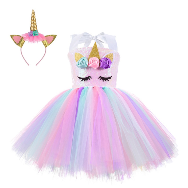Abito da party sequestro un abito da principessa unicorno per ragazze 1-10y con abbigliamento da ballo di compleanno della fascia per la testa