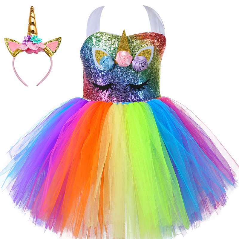 Abito da festa unicorno per bambini Abito arcobaleno abito principessa paillettes tutu