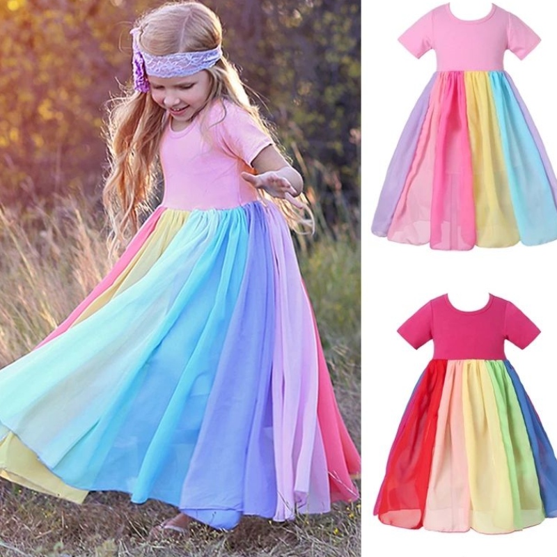 Bambine a maglie abiti in tulle abiti primavera estate arcobaleno abito principessa per bambini costume da prendiso a maniche corte a manica corta