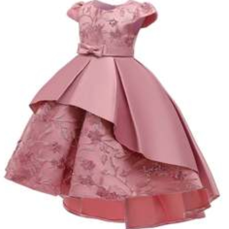 Baige Design Stampa Design Flower Girl Dress Abito da festa estate Abiti di compleanno per bambini a maniche corte