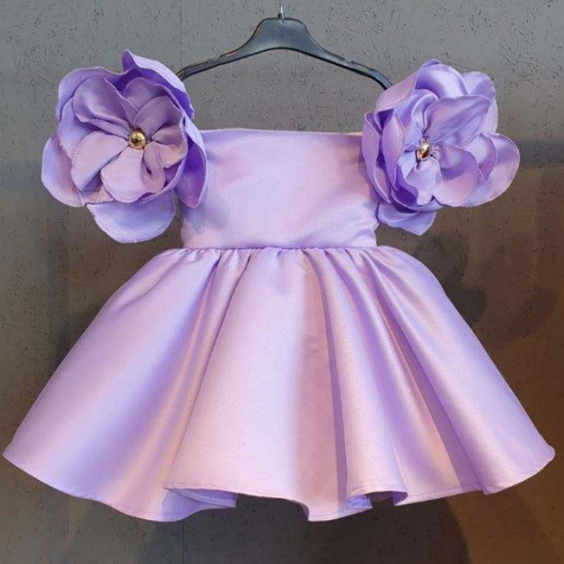 Baige Big Flower Kids Dress Rosa Rosa Satina Party Ball Ball Gown Abiti \\\\ \'Birthday Wites with Bow On Show