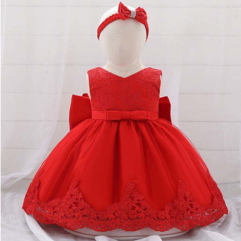 Baige Flower Girl Dress Abito da principessa con filo rosso in pizzo in pizzo indossa abiti da compleanno per bambini