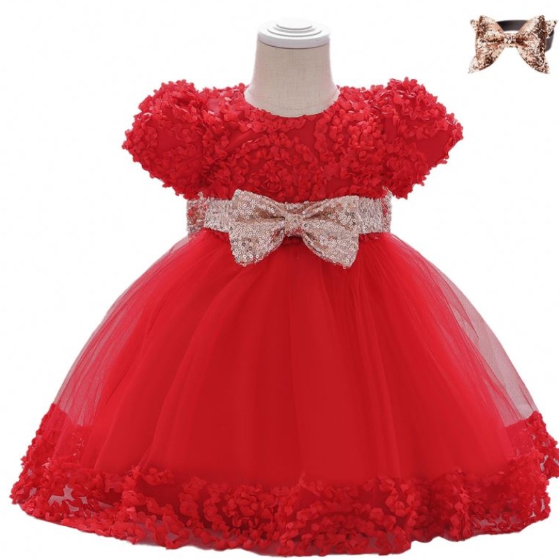 Baige New Design Kids Birthday Dresses abiti alla moda per bambini con prua con paillettes L1941xz