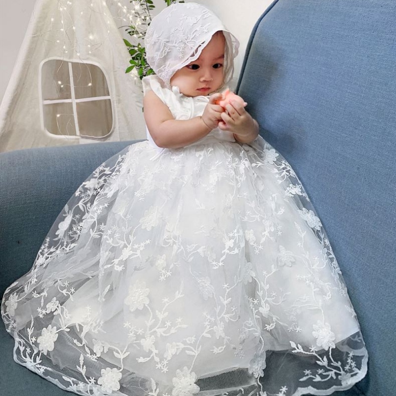 Baige New Party Girl Dress White Royal Design Nuovo Bambino Abiti di battesimo B-8873