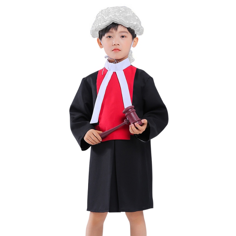 Costumi del giudice dei costumi per bambini con Wig Gavel Halloween Career Lawyer Costume per bambini